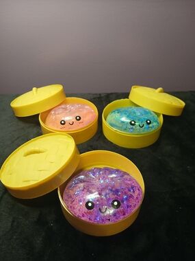 Kawaii Glitter Squishy Slime Toy in Yellow Case - Purple, Blue, Peach